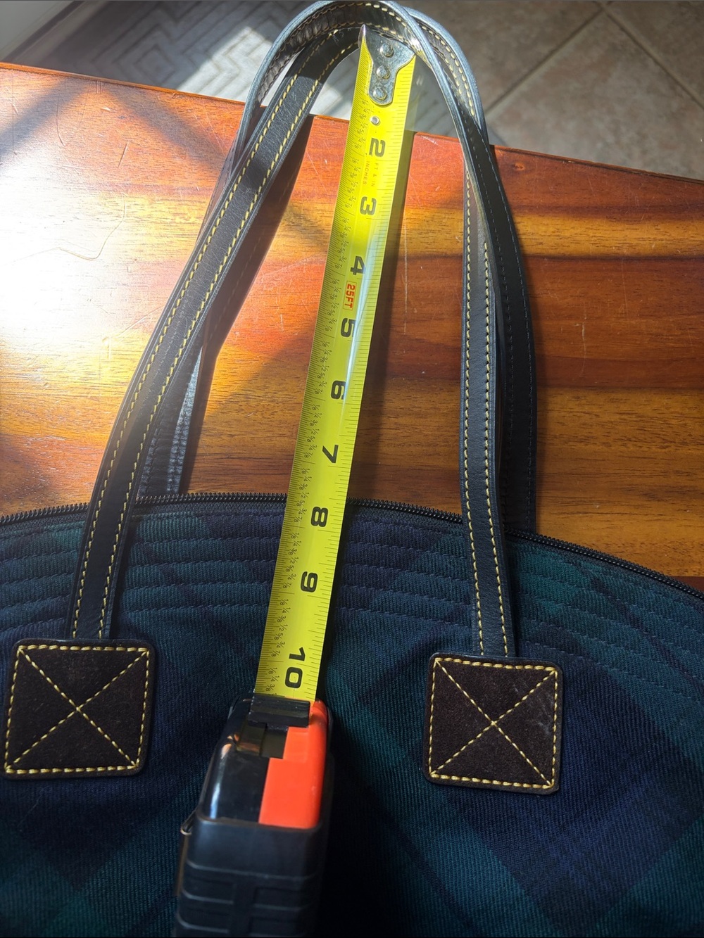 Dooney & Bourke Navy and Green Plaid Satchel - Picture 12 of 13